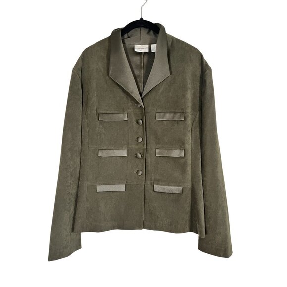 Fashion Bug Suede Jacket 14 Green Military Neutral Retro Classic Chic Preppy 80s - Picture 1 of 11